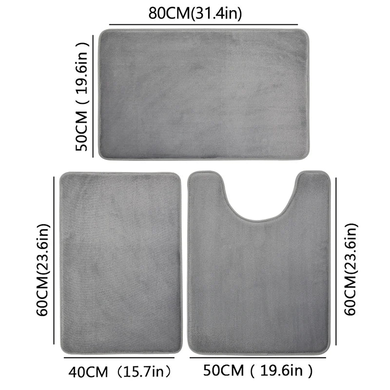 Three-Piece Bathroom Mat Set Non-Slip Microfiber Absorbent Floor Rugs Soft and Comfortable