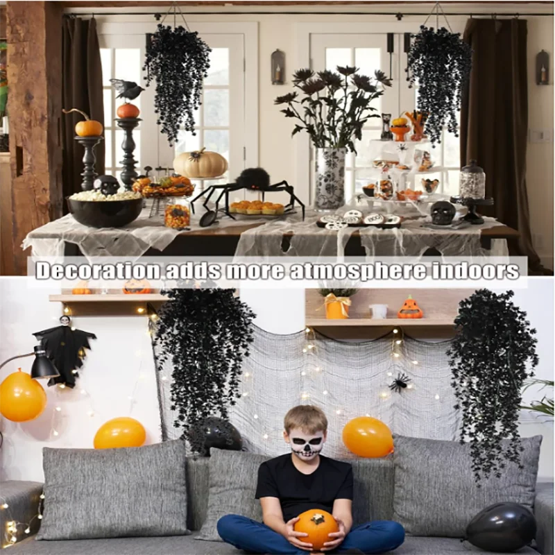 2Pcs Artificial Black Hanging Vine Plants UV Resistant