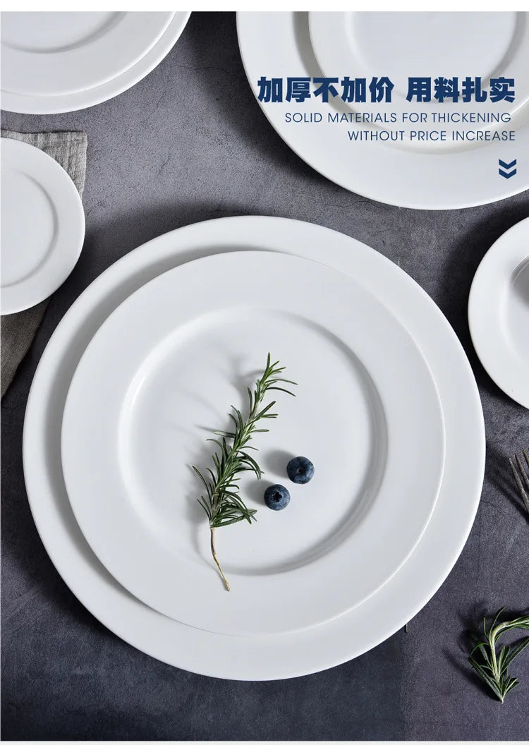 Round Ceramic Plate – Solid Porcelain Tableware for Home & Hotel