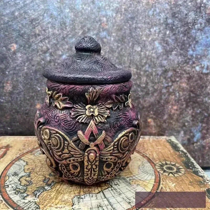 Vintage Witch Bottle Celestial Moon Resin Decor Vase Art