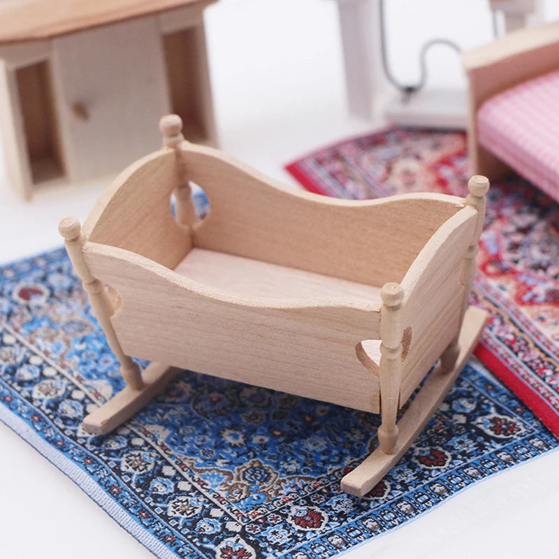 1:12 Dollhouse Wooden Cradle Miniature Furniture Accessory Log Color