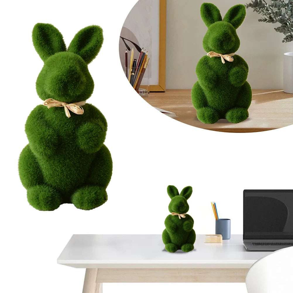 Artificial Moss Easter Bunny Figurine – Cute Foam Flocking Decoration