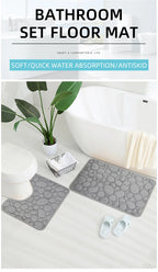 Embroidered Pebble Coral Velvet Bathroom Mat Set U-Shaped Absorbent Foot Rug Two-Piece