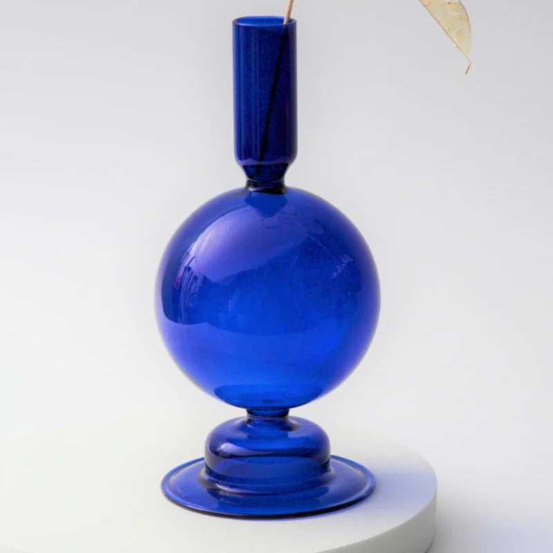 Handmade Nordic Glass Candlestick – Retro Candle Holder & Vase