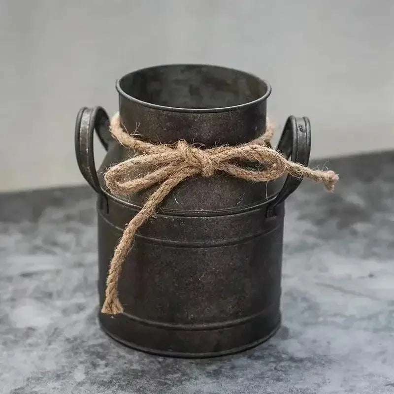 Retro Old Tin Flower Bucket Vintage Metal Vase for Home & Garden Decor