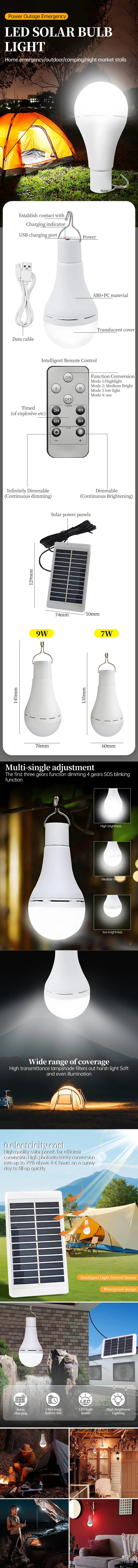 Solar USB Rechargeable LED Camping Light Dimmable Emergency