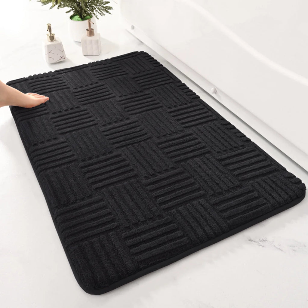 Thickened Striped Bathroom Floor Mat Non-Slip Absorbent Cotton Velvet Rug Solid Color