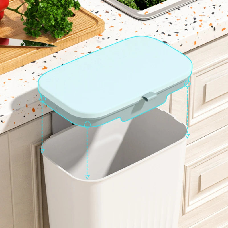 9L Wall-Mounted Trash Can with Lid, Kitchen & Bathroom Hanging Storage Bin, Smart Cabinet Garbage Holder