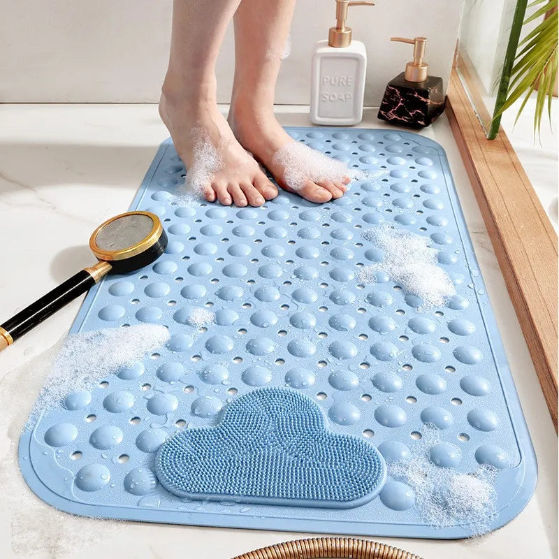 PVC Non-Slip Shower Mat with Suction Cups – Drain Holes Bathtub Rug