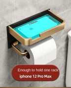 Black Gold Wall-Mounted Toilet Paper Holder with Phone & Towel Shelf Bathroom Rack