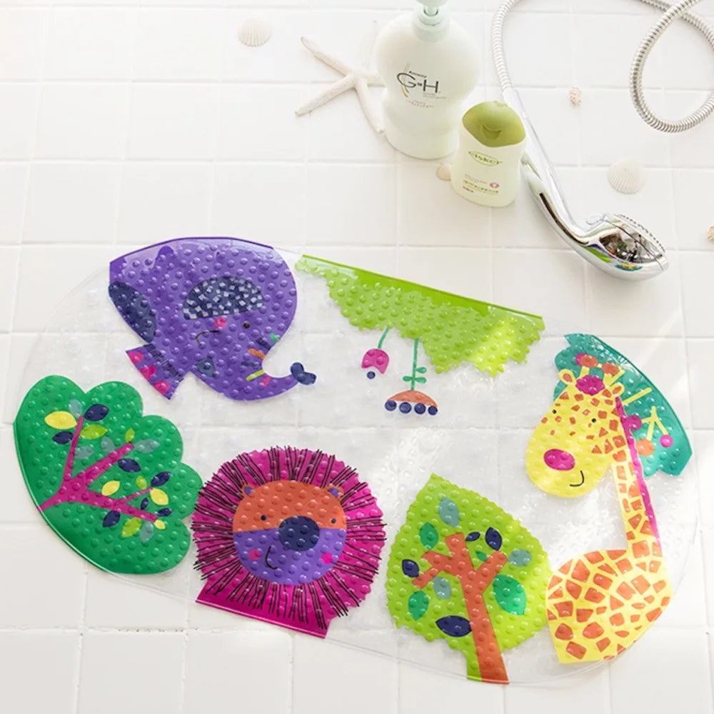 Cartoon Non-Slip PVC Bath Mat with Suction Cups 38x69cm Kid’s Shower Bathtub Rug