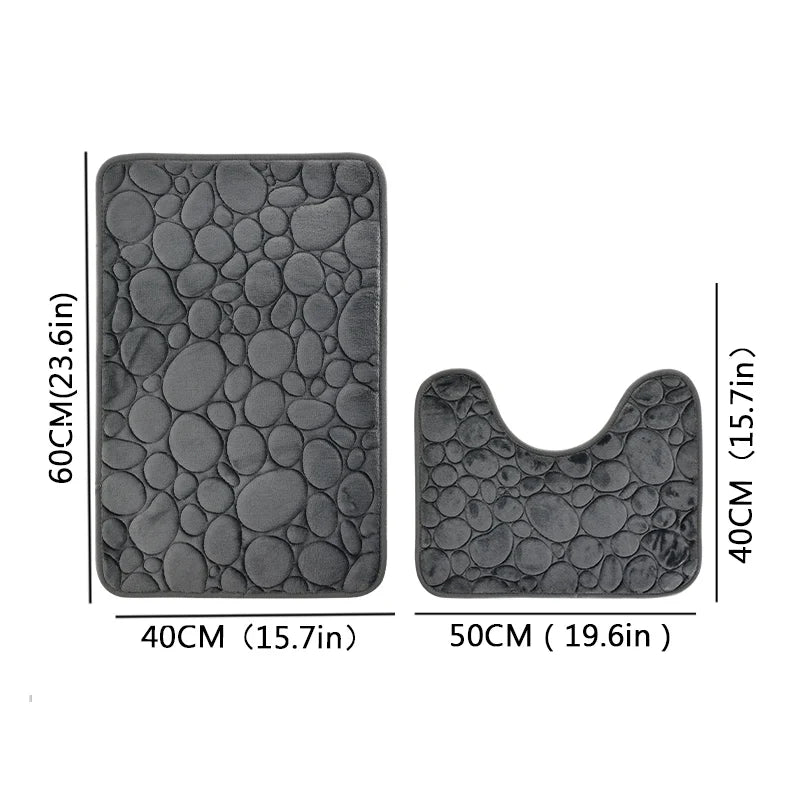Embroidered Pebble Coral Velvet Bathroom Mat Set U-Shaped Absorbent Foot Rug Two-Piece