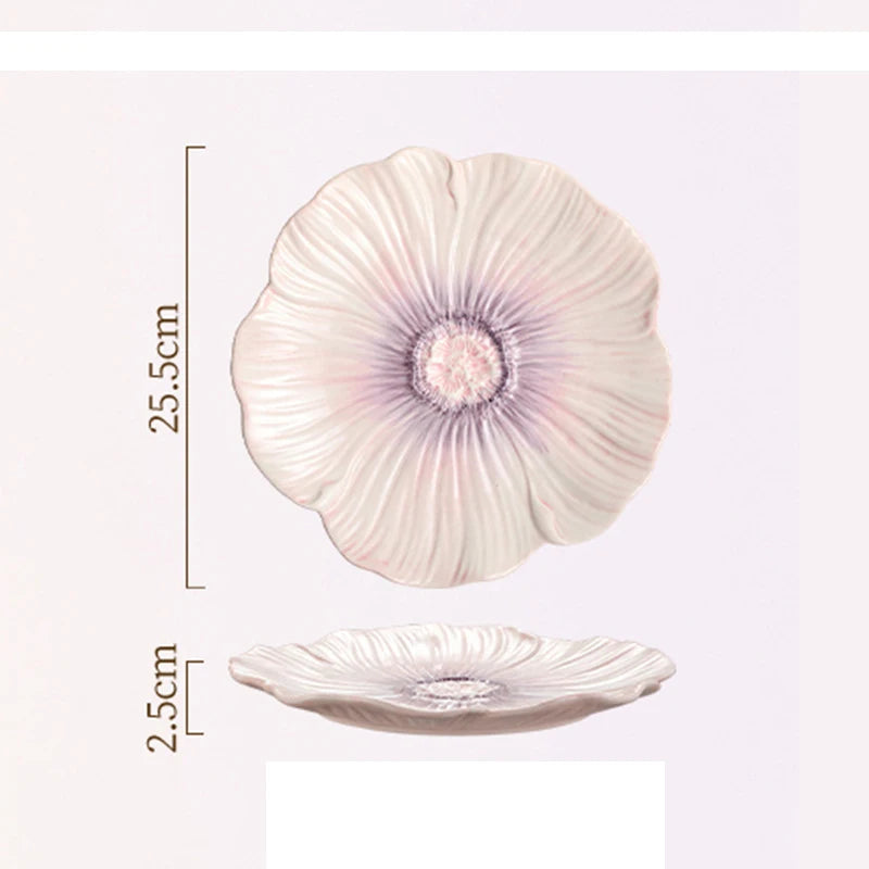 Relief Purple Floral Ceramic Plate – Flower Shaped Durable Tableware