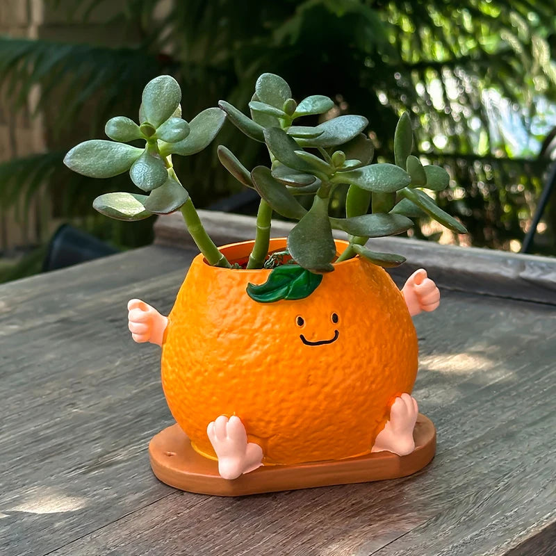 Cute Cartoon Orange Smiling Face Flower Pot