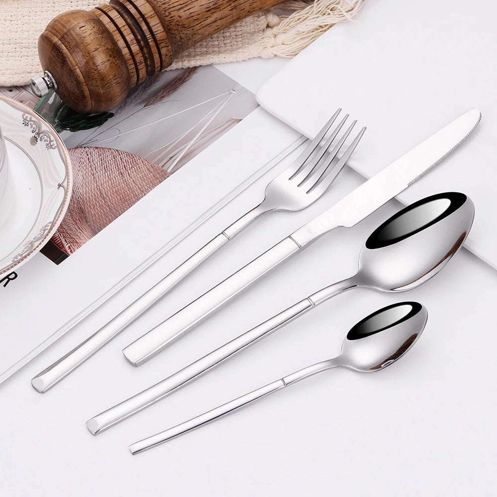 4/6 Piece Stainless Steel Flatware Set – Elegant Silver Dinner Cutlery