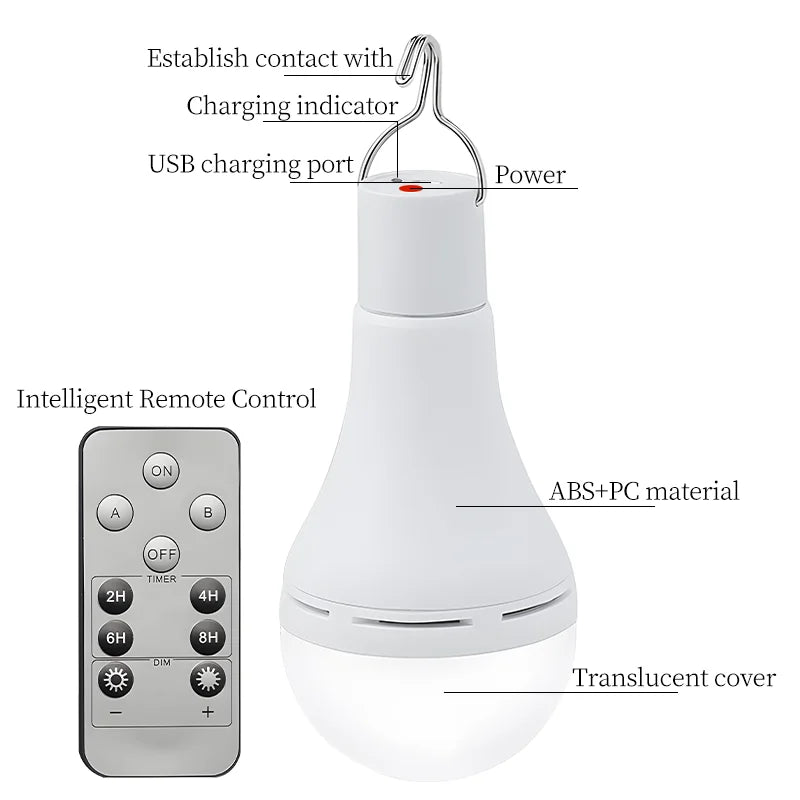 Solar USB Rechargeable LED Camping Light Dimmable Emergency