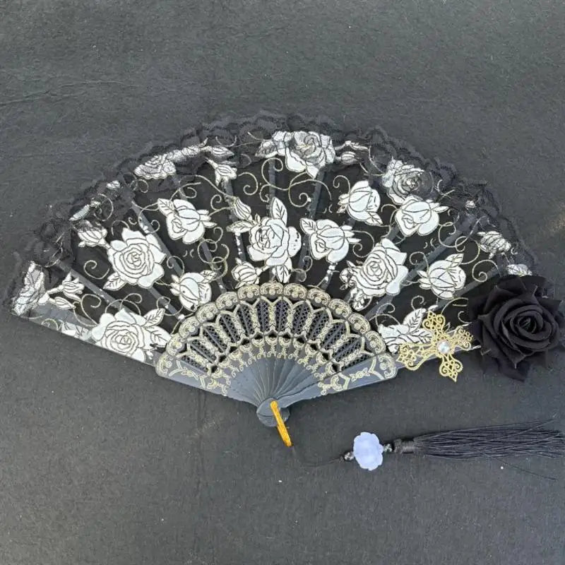 European Lace Embroidered Silk Handheld Fan Retro Decorative Fan