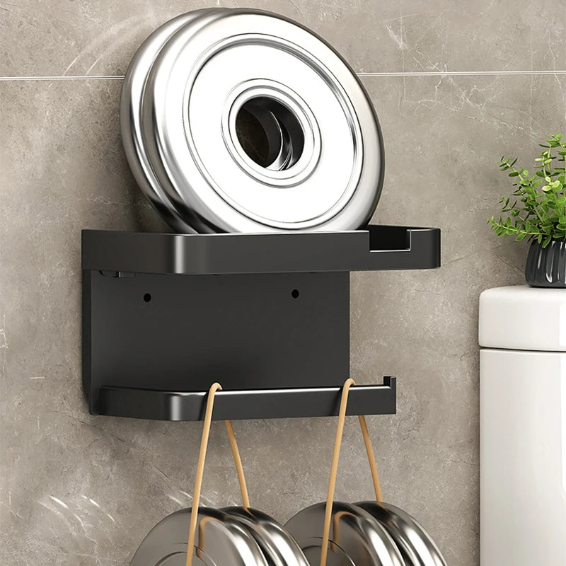 Wall-Mounted No-Drill Toilet Paper Holder with Shelf & Phone Stand, Plastic Bathroom Tissue Dispenser