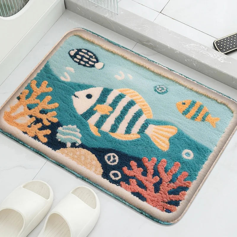 Cartoon Animal Bathroom Mat – Soft, Absorbent, Non-Slip Shower & Toilet Floor Rug for Kids