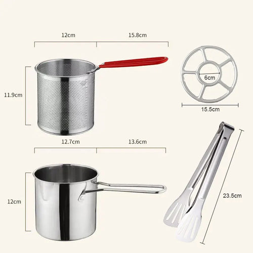 Deep Frying Pot with Strainer Basket & Tongs – Stainless Steel Tempura Frying Pot