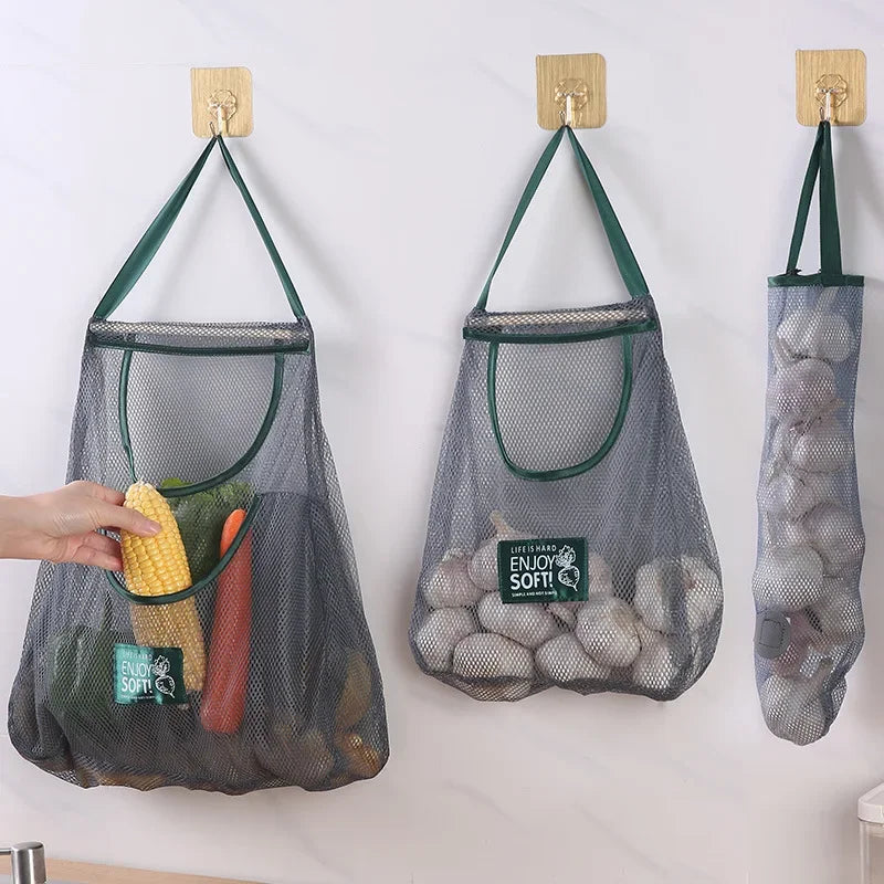 Reusable Kitchen Hanging Mesh Bag – Ventilated Fruit & Vegetable Storage Net for Ginger, Garlic, Potatoes, Onions