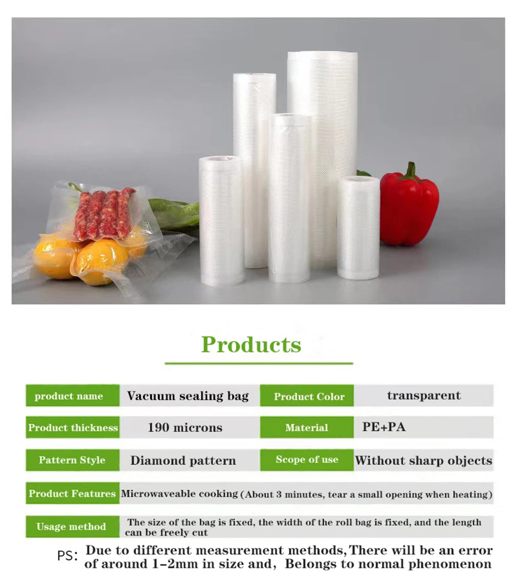 BPA-Free Vacuum Sealer Bags – Heavy Duty Food Storage (190μm)