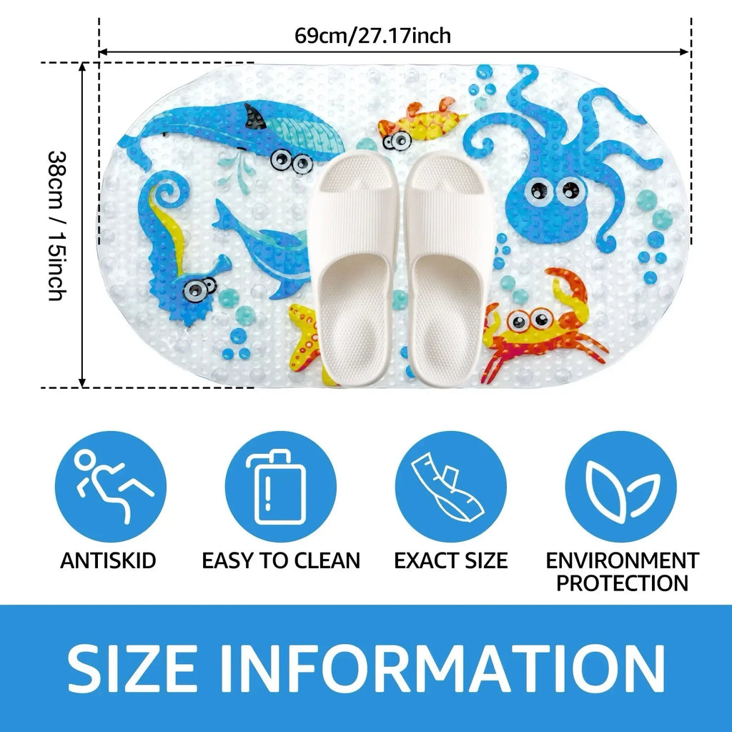 Cartoon Non-Slip PVC Bath Mat with Suction Cups 38x69cm Kid’s Shower Bathtub Rug