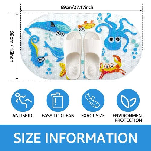 Cartoon Non-Slip PVC Bath Mat with Suction Cups 38x69cm Kid’s Shower Bathtub Rug