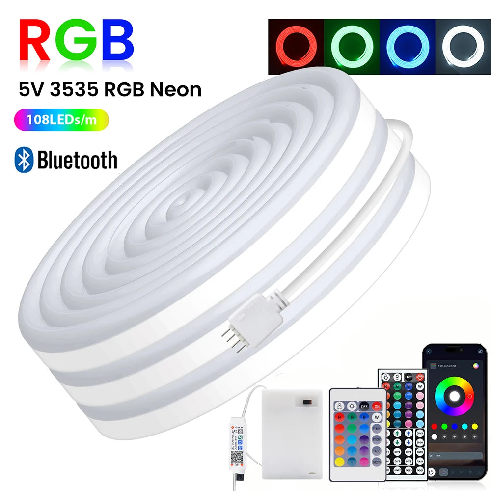 RGB LED Strip Light 108 LEDs/m 5V IP67 Waterproof Flexible Neon Lights