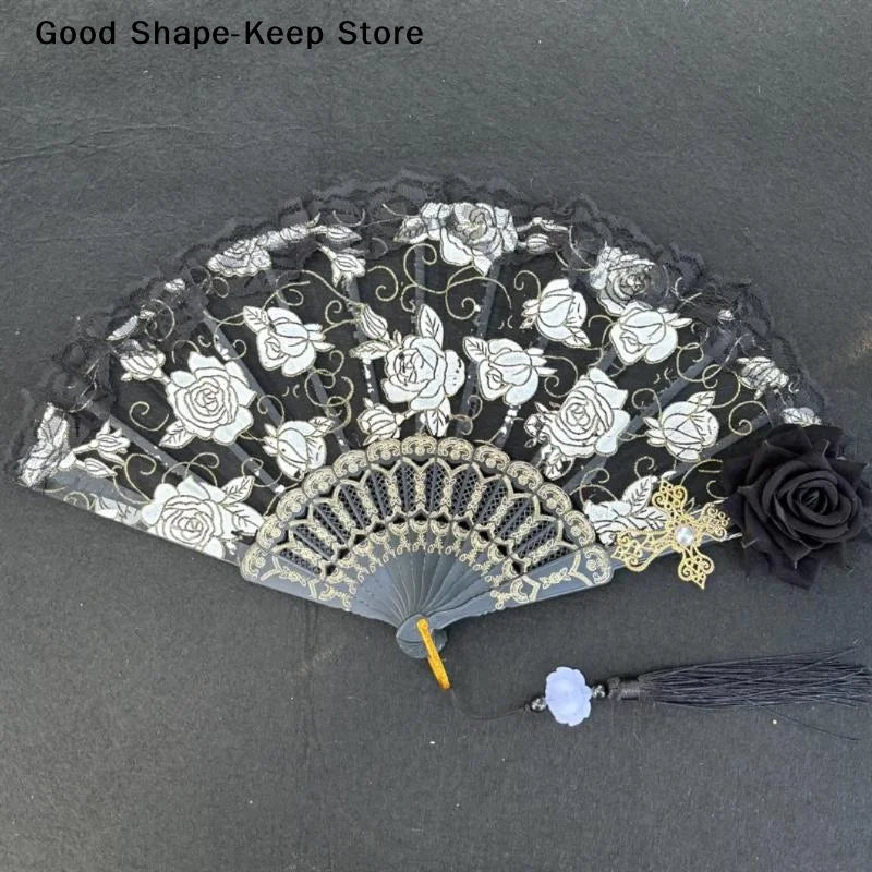 European Lace Embroidered Silk Handheld Fan Retro Decorative Fan