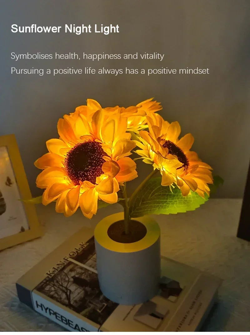 Sunflower LED Night Light – USB Warm Floral Bedside Lamp