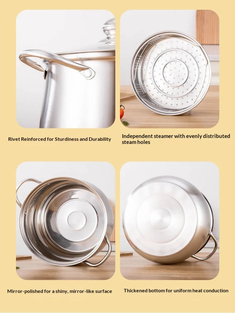 22cm Stainless Steel Stock Pot with Glass Cover – Soup & Kitchen Tool