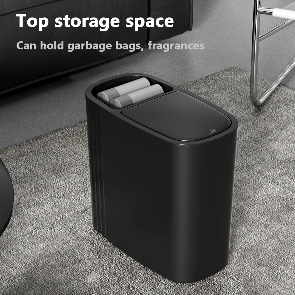 Large Capacity Bathroom Trash Can with Lid – Odor-Sealing Plastic Waste Bin for Bathroom