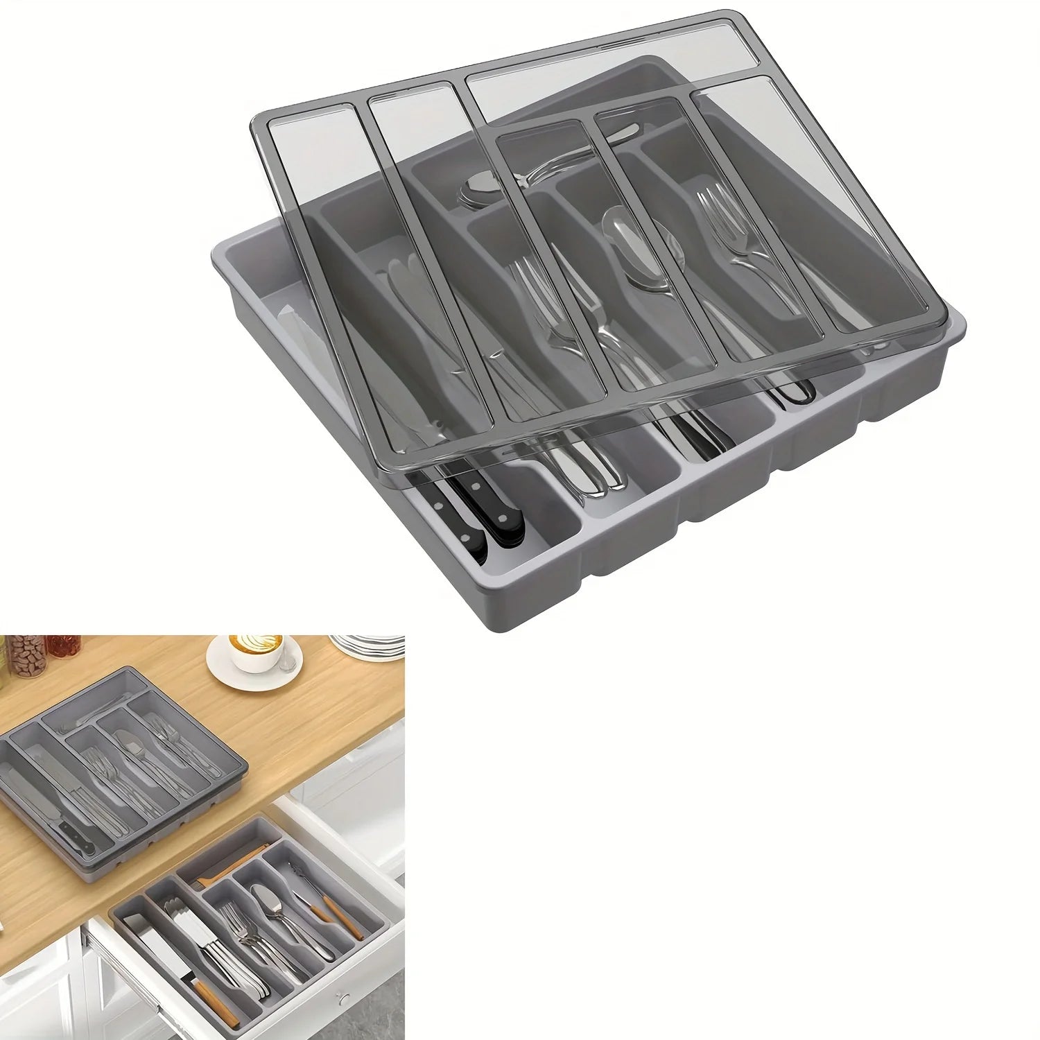 Plastic Flatware Storage Case – 6-Compartment Tableware Organizer