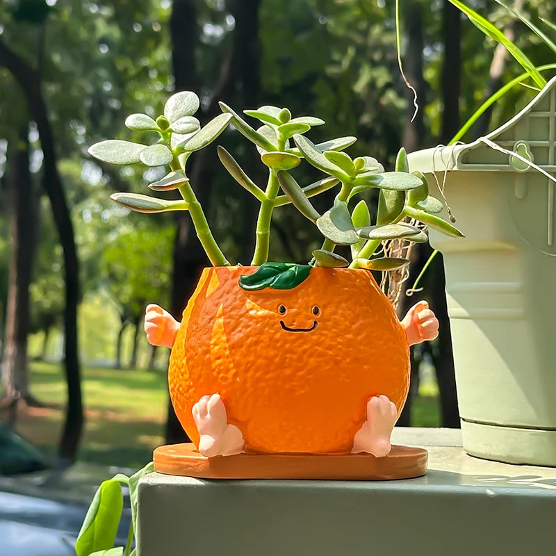 Cute Cartoon Orange Smiling Face Flower Pot