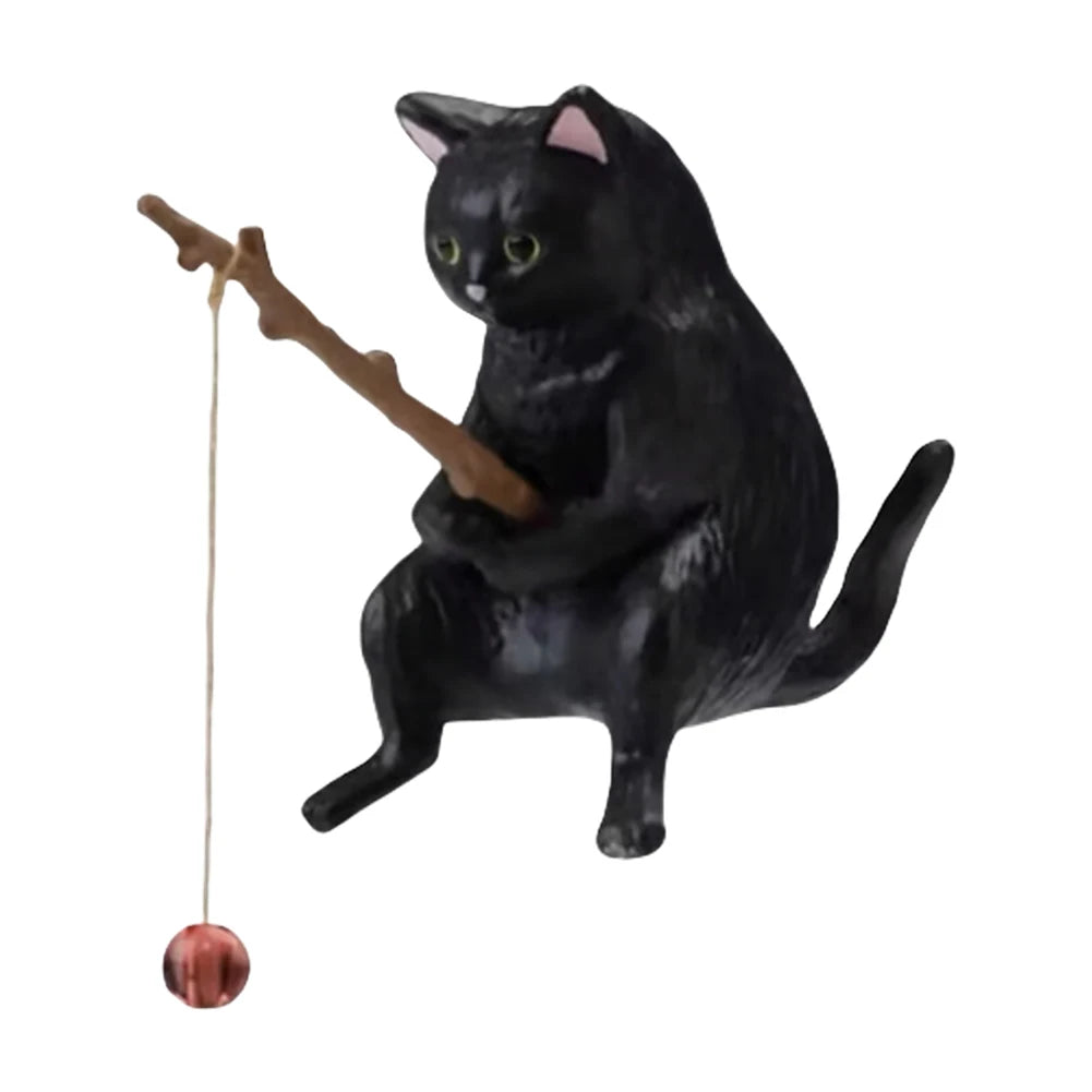 Cute Fishing Cat Figurine PVC Mini Animal Statue Modern Home Decor