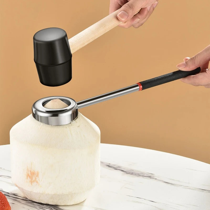 Coconut Opener Tool Set – Stainless Steel Coconut Cutter & Rubber Hammer, Safe & Easy to Use