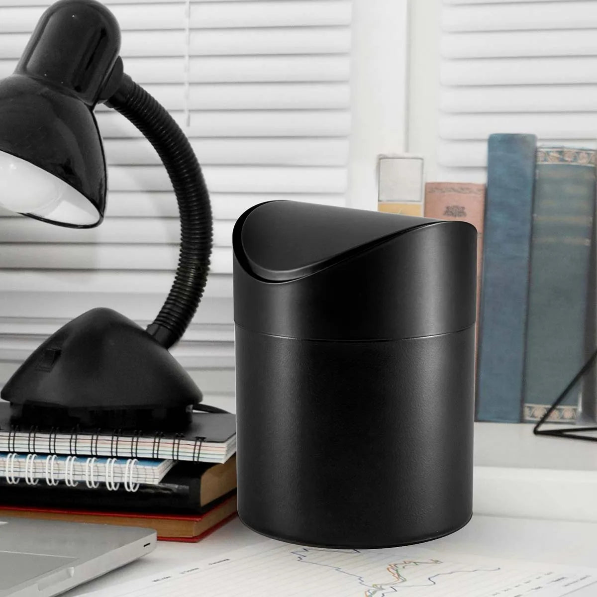 1.3L Mini Desktop Trash Can with Swing Lid, Small Garbage Waste Bin Organizer for Bathroom