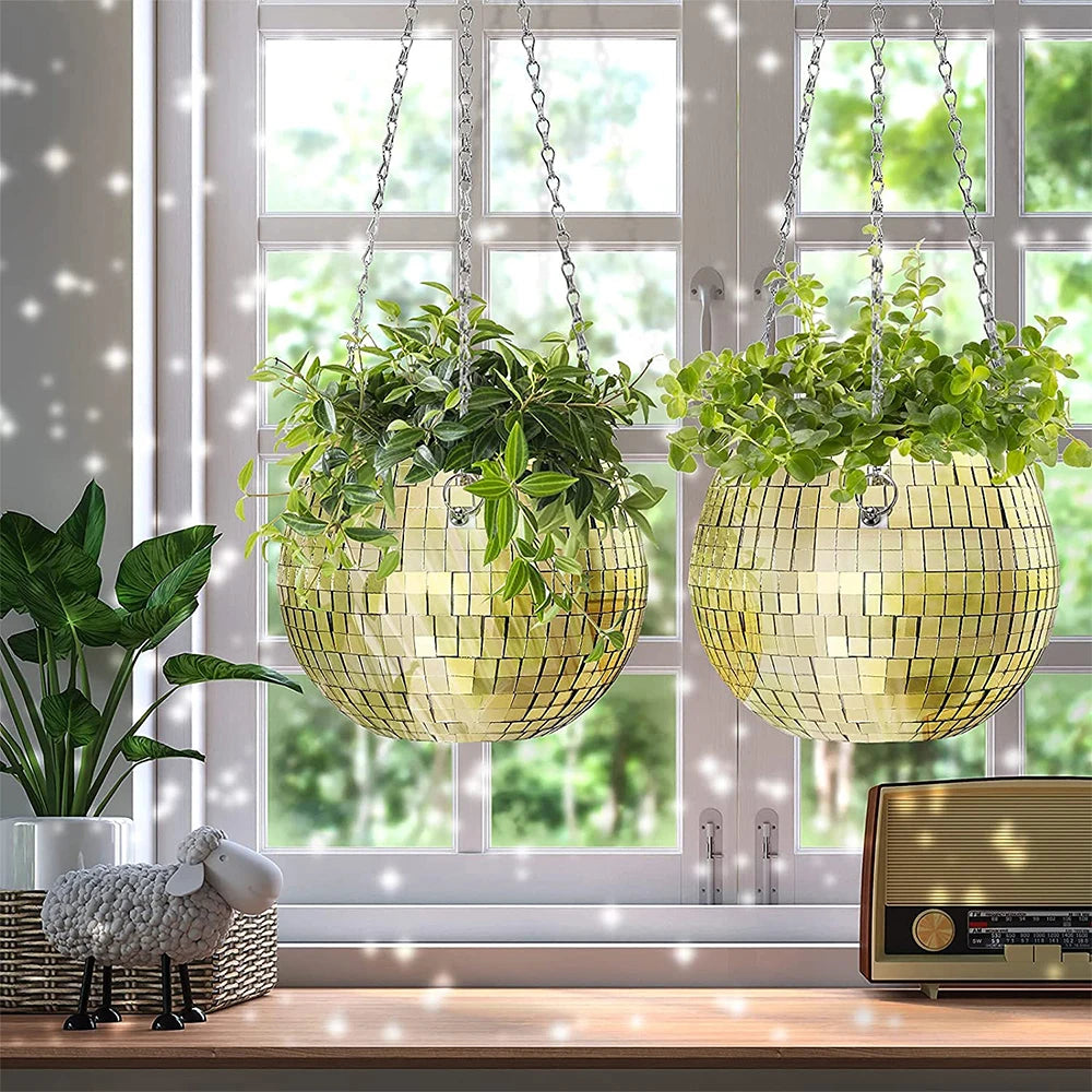 Disco Ball Self-Watering Hanging Planter Pot