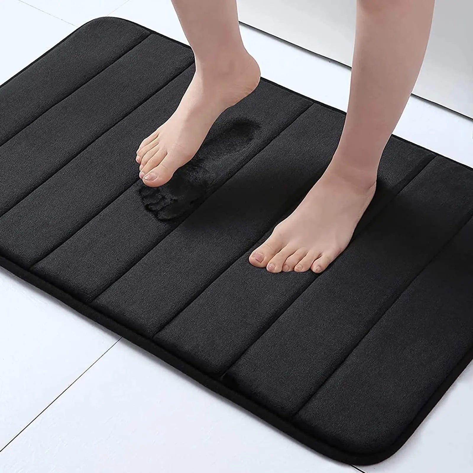 Memory Sponge Stripe Bathroom Mat Non-Slip Absorbent Machine Washable Floor Rug