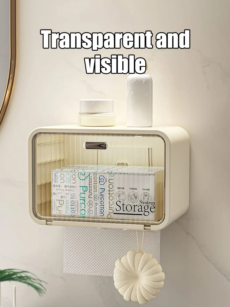 Wall-Mounted Transparent Waterproof Tissue Box Toilet & Bathroom Roll Paper Organizer