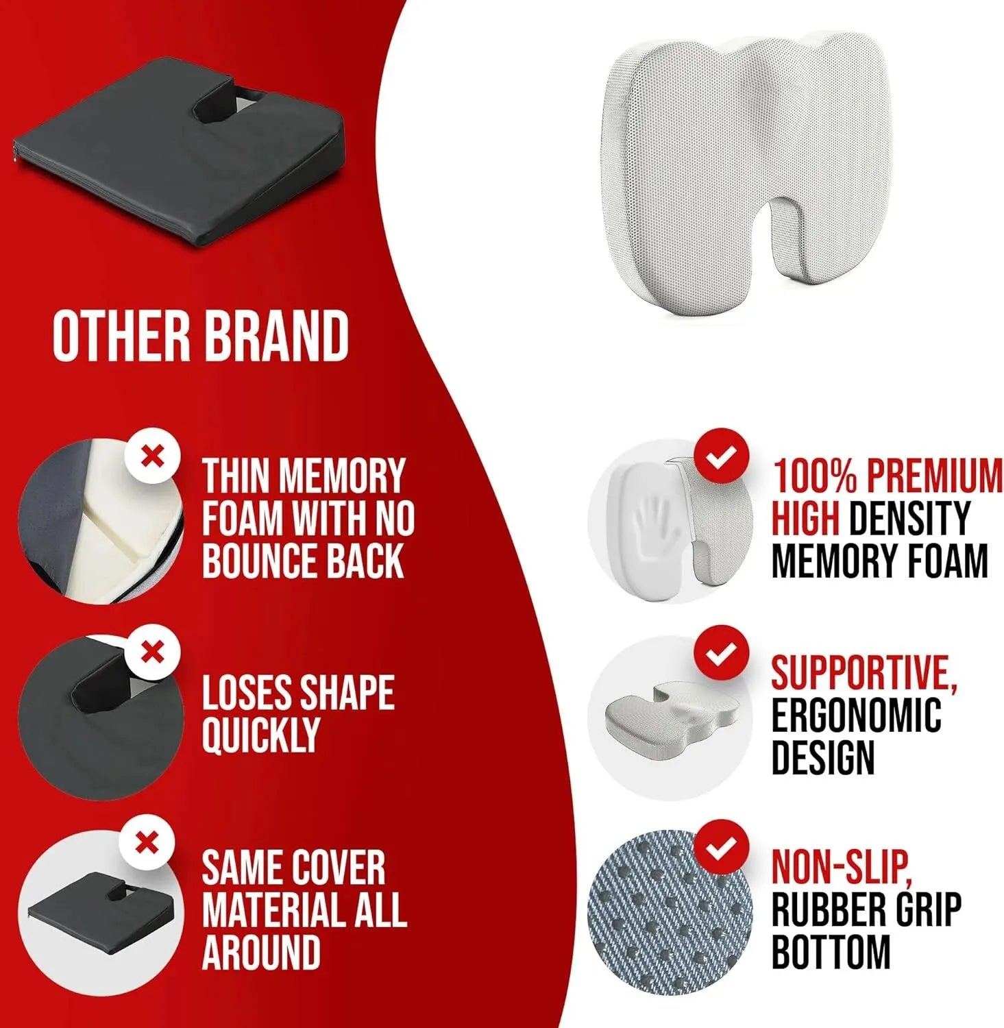 Ergonomic Memory Foam Seat Cushion Patchwork Removable Washable