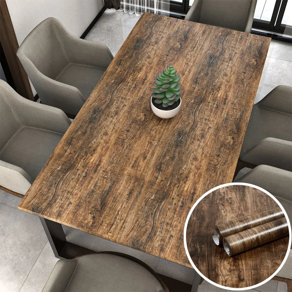 PVC Vinyl Wood Grain Wallpaper Self-Adhesive Waterproof 60cm Roll