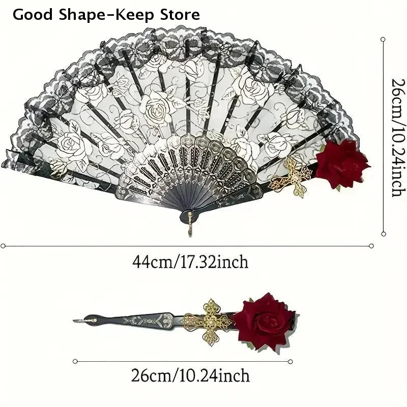 European Lace Embroidered Silk Handheld Fan Retro Decorative Fan
