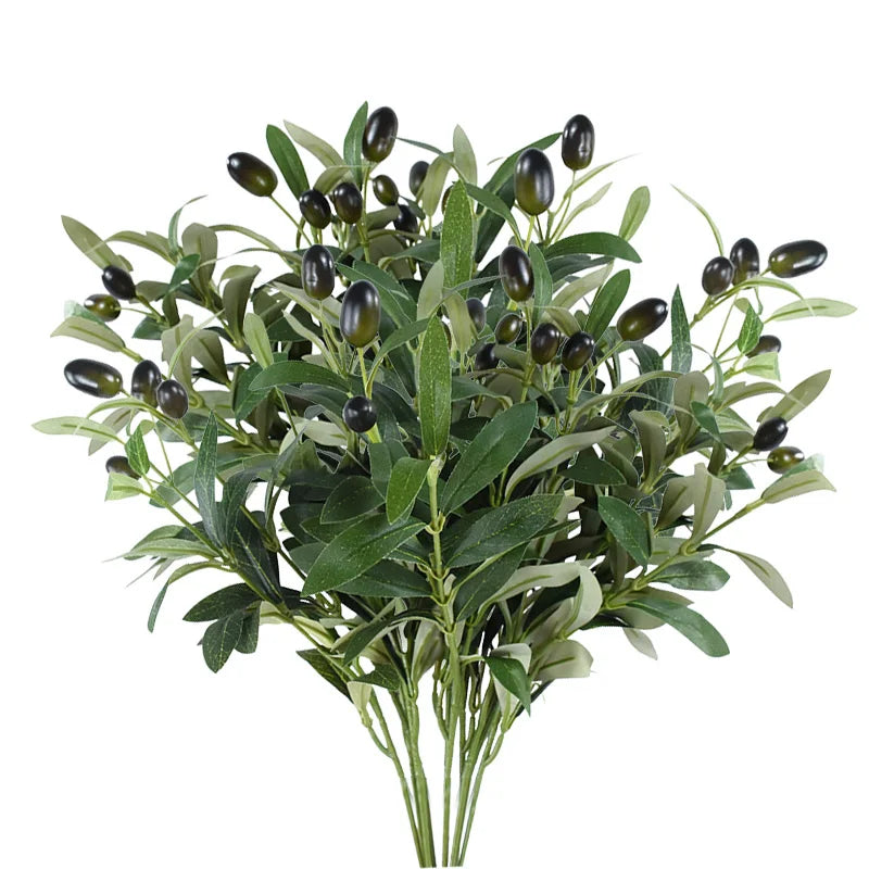 1/3/5Pcs Artificial Olive Leaves Tree Branch with Fruit