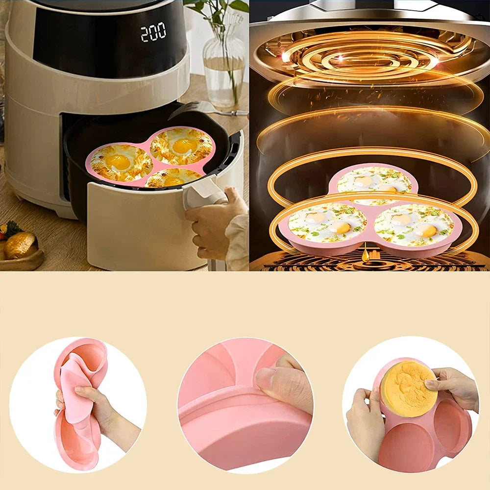3-Hole Silicone Muffin & Egg Mold – Heat Resistant Bakeware