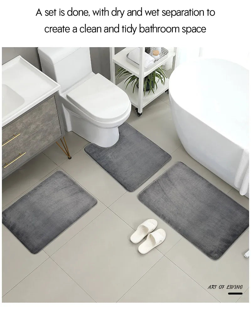 Three-Piece Bathroom Mat Set Non-Slip Microfiber Absorbent Floor Rugs Soft and Comfortable