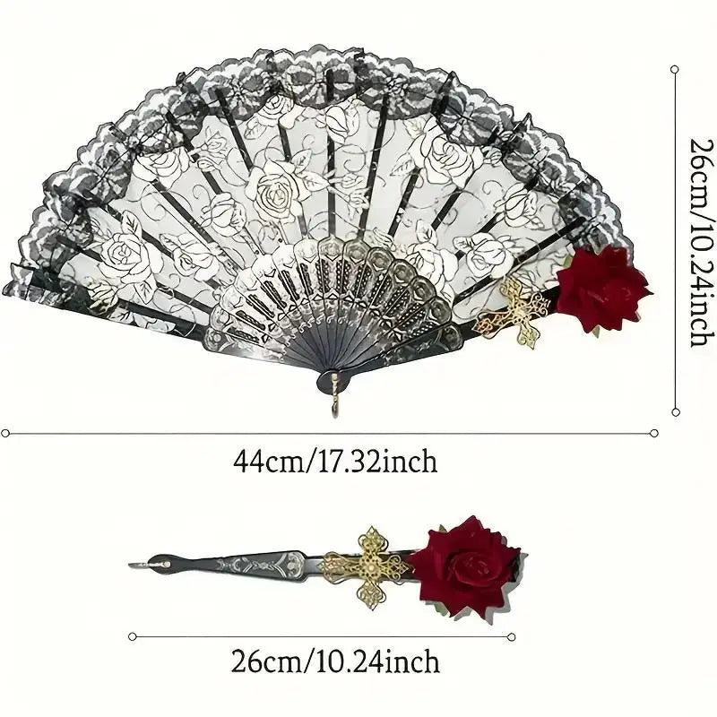 European Lace Embroidered Silk Handheld Fan Retro Decorative Fan
