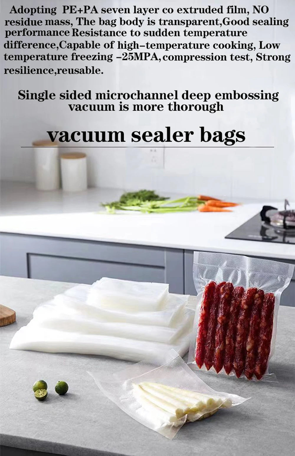 BPA-Free Vacuum Sealer Bags – Heavy Duty Food Storage (190μm)