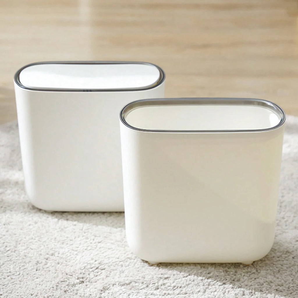 Narrow Press Ring Trash Can with Lid – Bathroom Gap Garbage Bin for Sorting